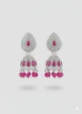 silver-plated jhumka earrings with pink stone